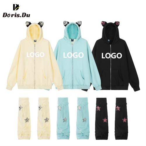 Blank color hoodie with ears
        