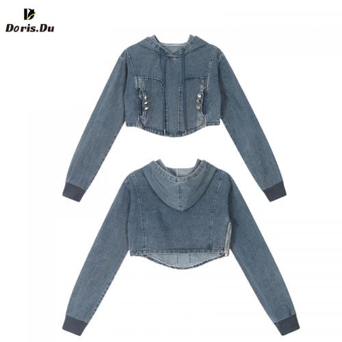 Women Copped Jean Long Sleeve Jacket