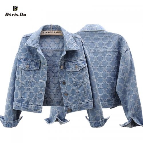 embroidery ripped women distressed casual jean jacket