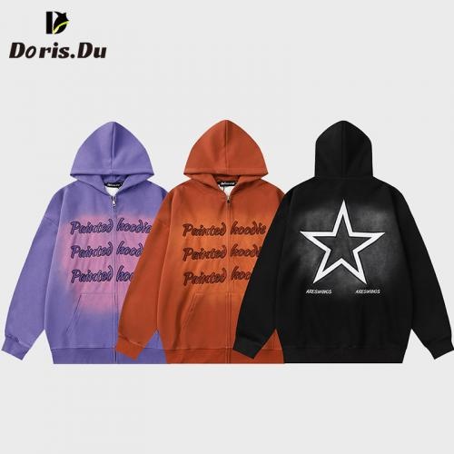 Unisex Star Print Cardigan Hoodie