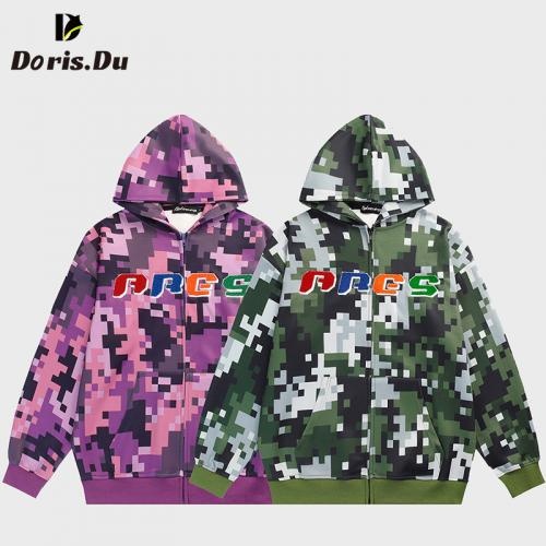 Street Wear Print Camouflage Cotton Long Sleeve  Hoodie