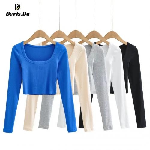  Fashion Design Adult Long Sleeve Square Neck T Shirt Blank