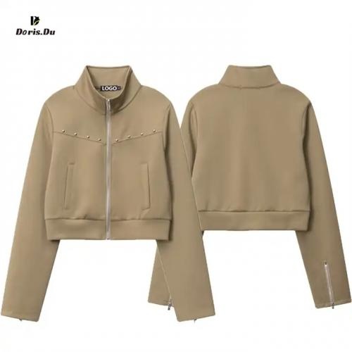  Casual Jacket Solid Color Turn Down Collar Vintage Sweatshirt