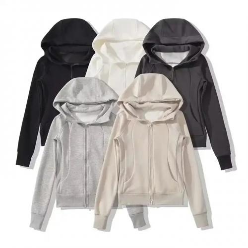 Blank Long Sleeve Zip Up Coat Women Hoodie