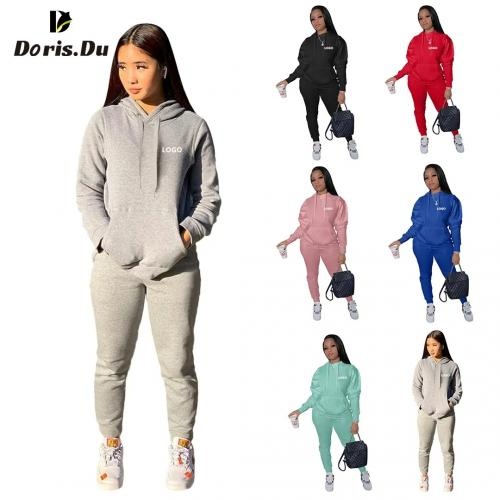 Custom Logo Color Sweatshirt Sweat Pant Gym Sproty Pull Over Drawstring Hoodie Set