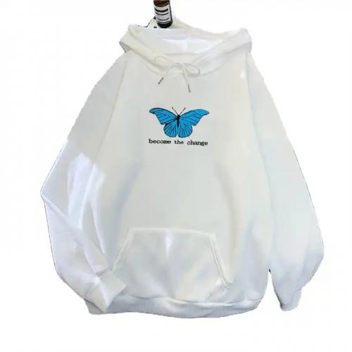 New Single Butterfly Autumn And Winter Loose Clothing Plus Fleece Hooded Sweater Women
        