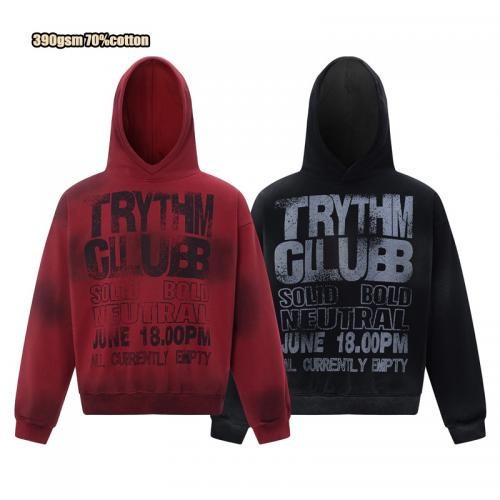 custom cotton distressed acid wash men 390gsm oversized hoodie
        